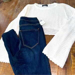 NEW Hollister Jeans Junior 11L + White Fox Crochet Top XS Bundle